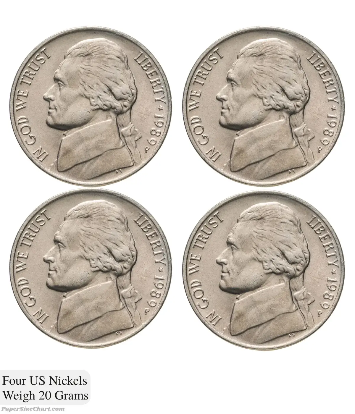 four-us-nickels-weigh-20-grams
